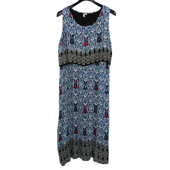Bila Dresses & Skirts - BILA Boho Ikat Print Creped Fabric Overlay Bodice Sleeveless Maxi Dress XL